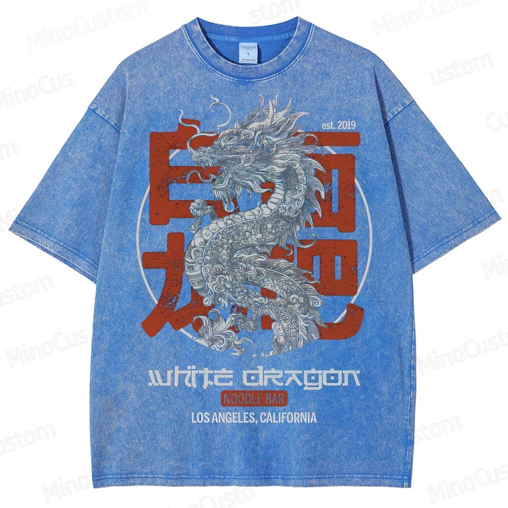 White Dragon Noodle Bar Retro Graphic Washed Vintage T-Shirt