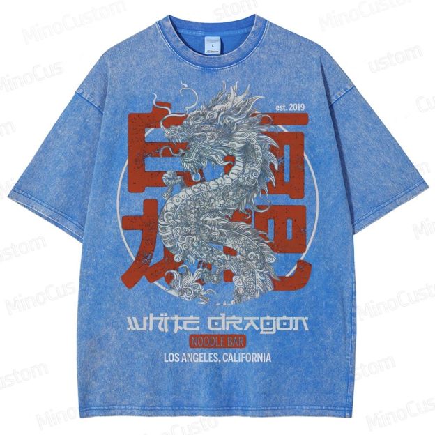 White Dragon Noodle Bar Retro Graphic Washed Vintage T-Shirt