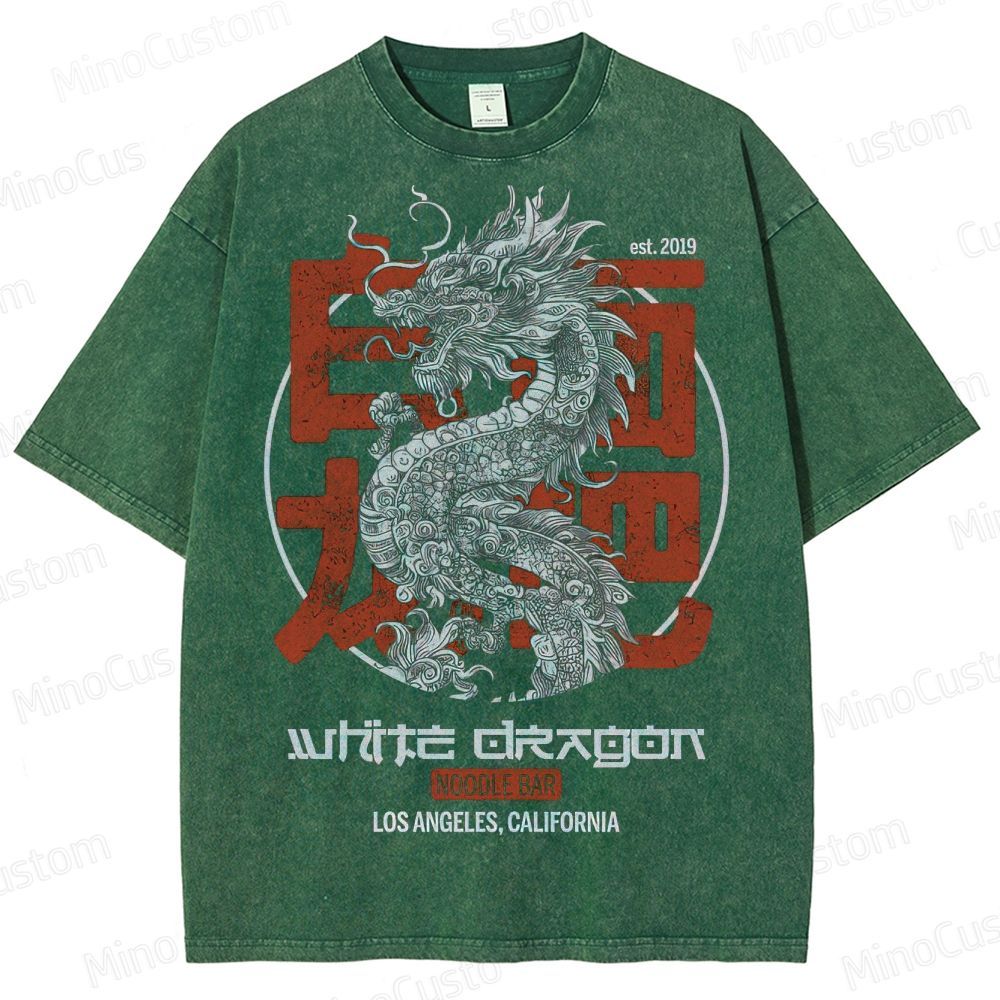 White Dragon Noodle Bar Retro Graphic Washed Vintage T-Shirt