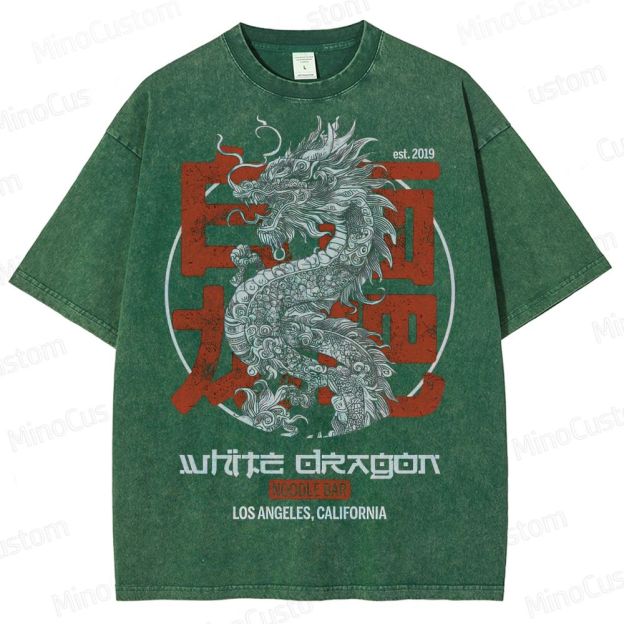 White Dragon Noodle Bar Retro Graphic Washed Vintage T-Shirt