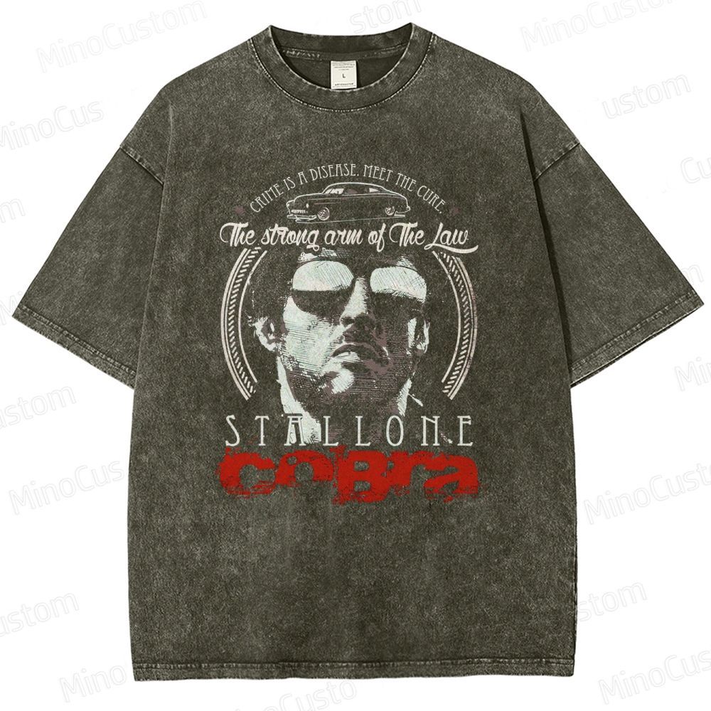Cobra Retro Action Crime Graphic Washed Vintage T-Shirt
