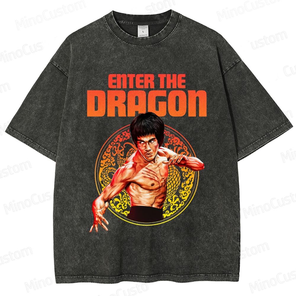 Enter the Dragon Retro Martial Arts Action Graphic Washed Vintage T-Shirt