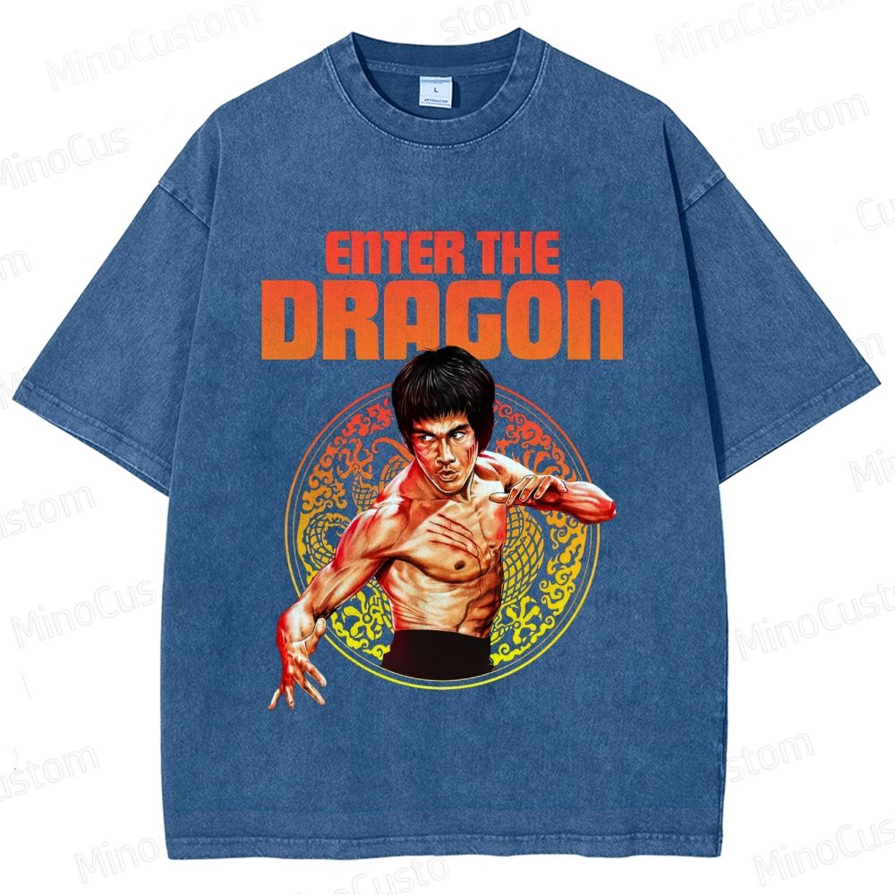 Enter the Dragon Retro Martial Arts Action Graphic Washed Vintage T-Shirt