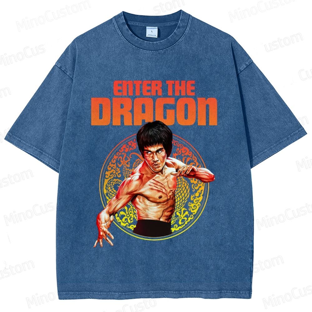 Enter the Dragon Retro Martial Arts Action Graphic Washed Vintage T-Shirt