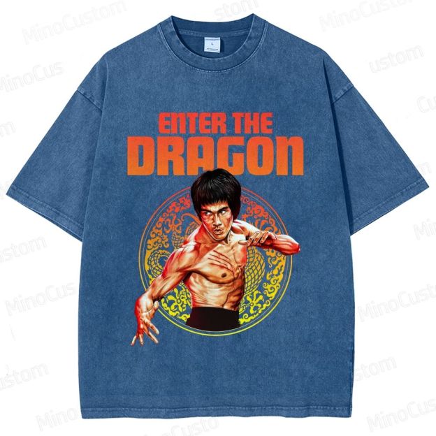 Enter the Dragon Retro Martial Arts Action Graphic Washed Vintage T-Shirt