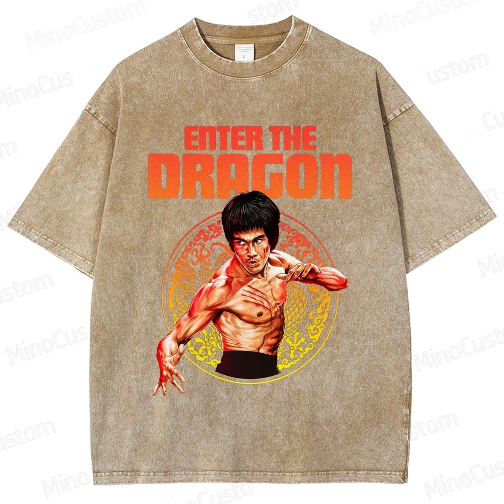 Enter the Dragon Retro Martial Arts Action Graphic Washed Vintage T-Shirt