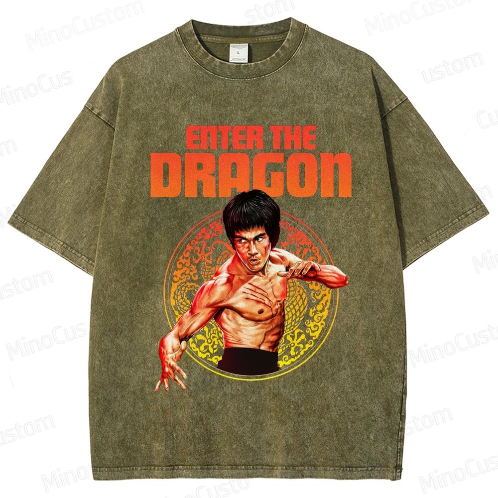 Enter the Dragon Retro Martial Arts Action Graphic Washed Vintage T-Shirt