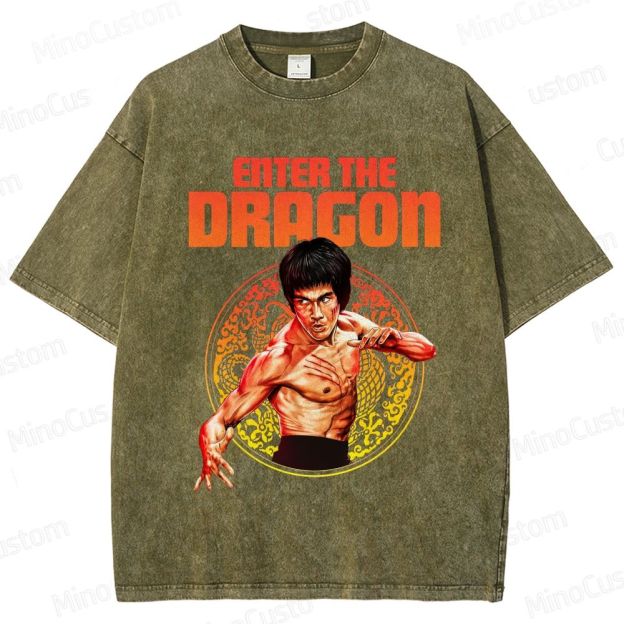 Enter the Dragon Retro Martial Arts Action Graphic Washed Vintage T-Shirt