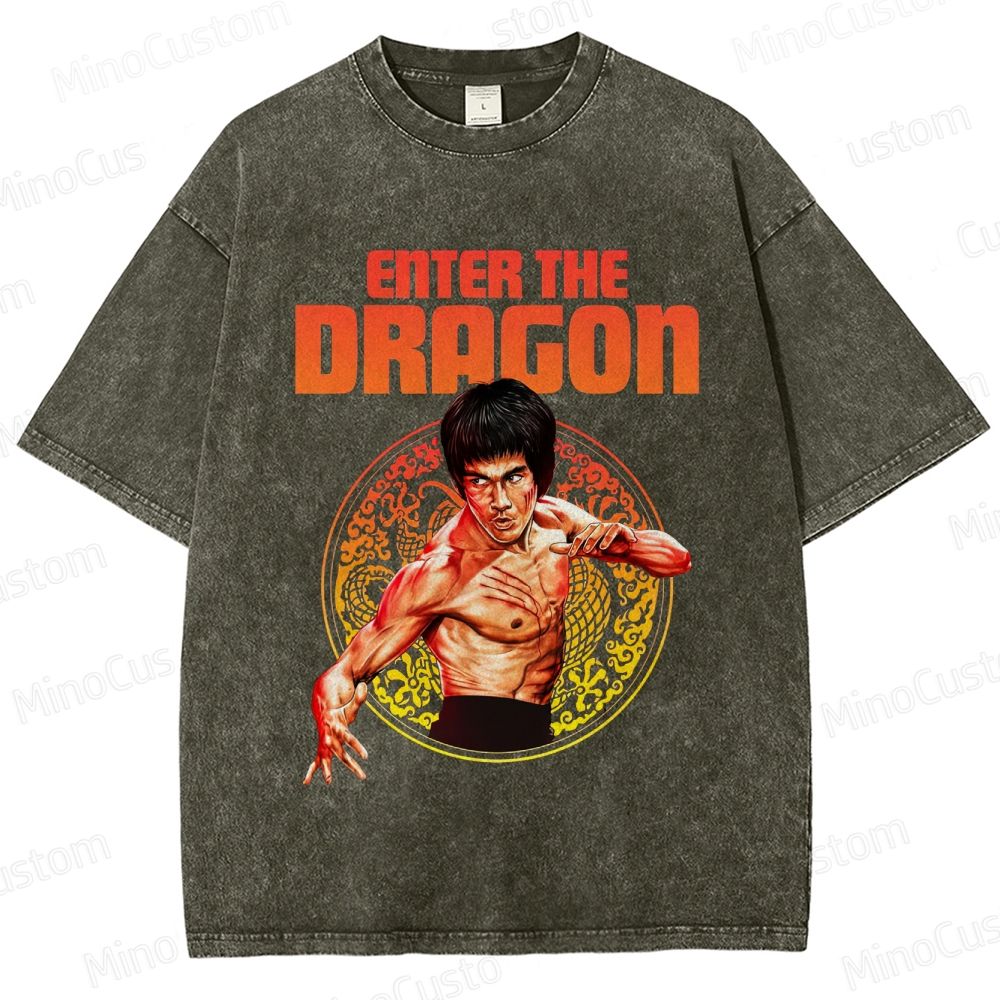 Enter the Dragon Retro Martial Arts Action Graphic Washed Vintage T-Shirt