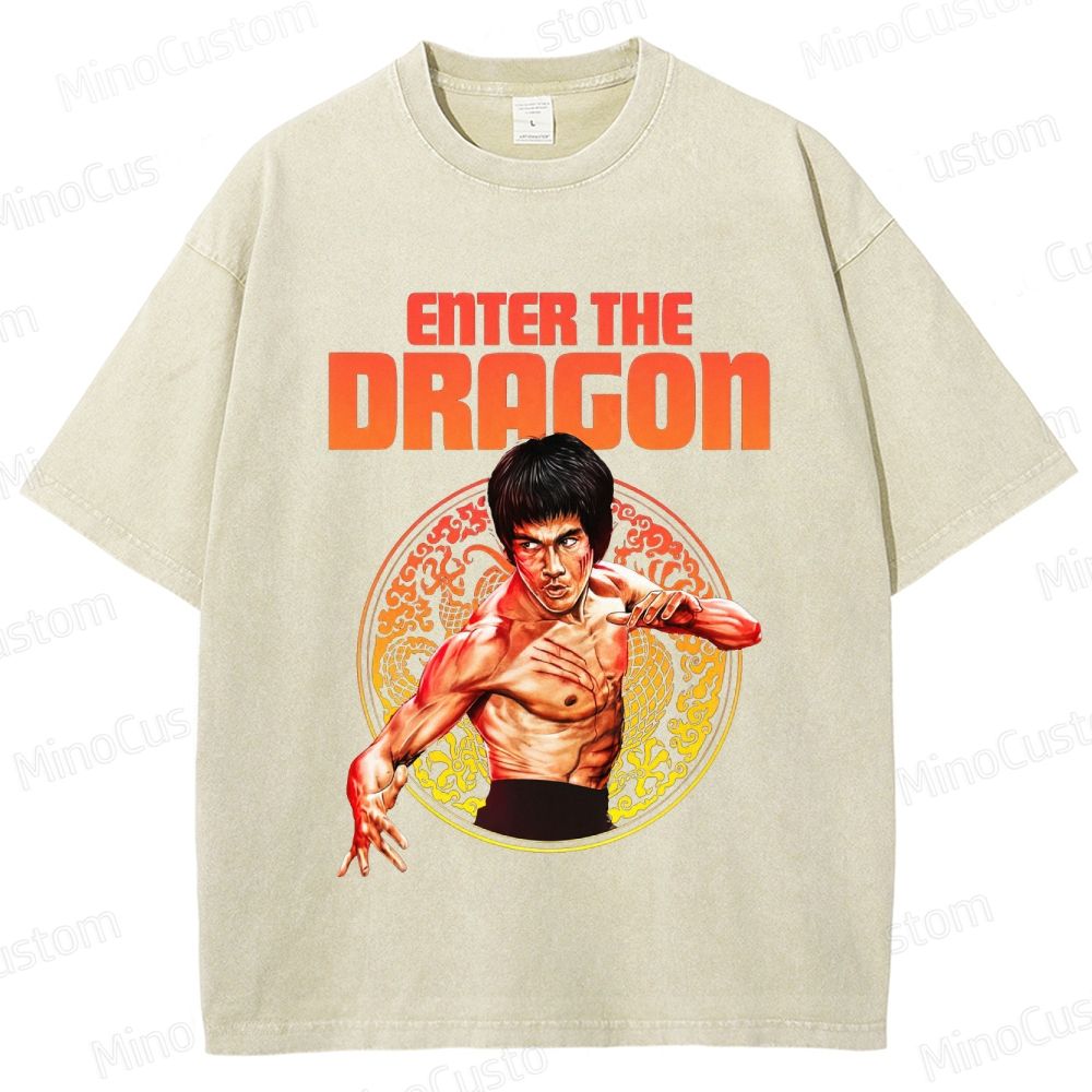 Enter the Dragon Retro Martial Arts Action Graphic Washed Vintage T-Shirt