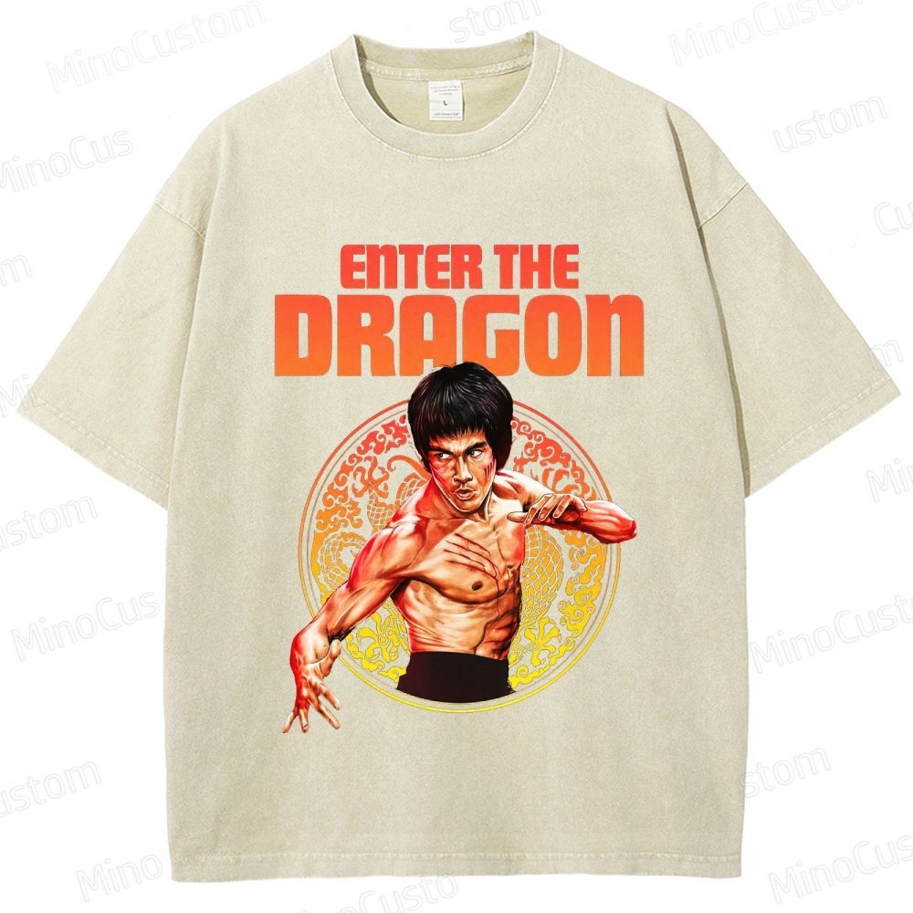 Enter the Dragon Retro Martial Arts Action Graphic Washed Vintage T-Shirt