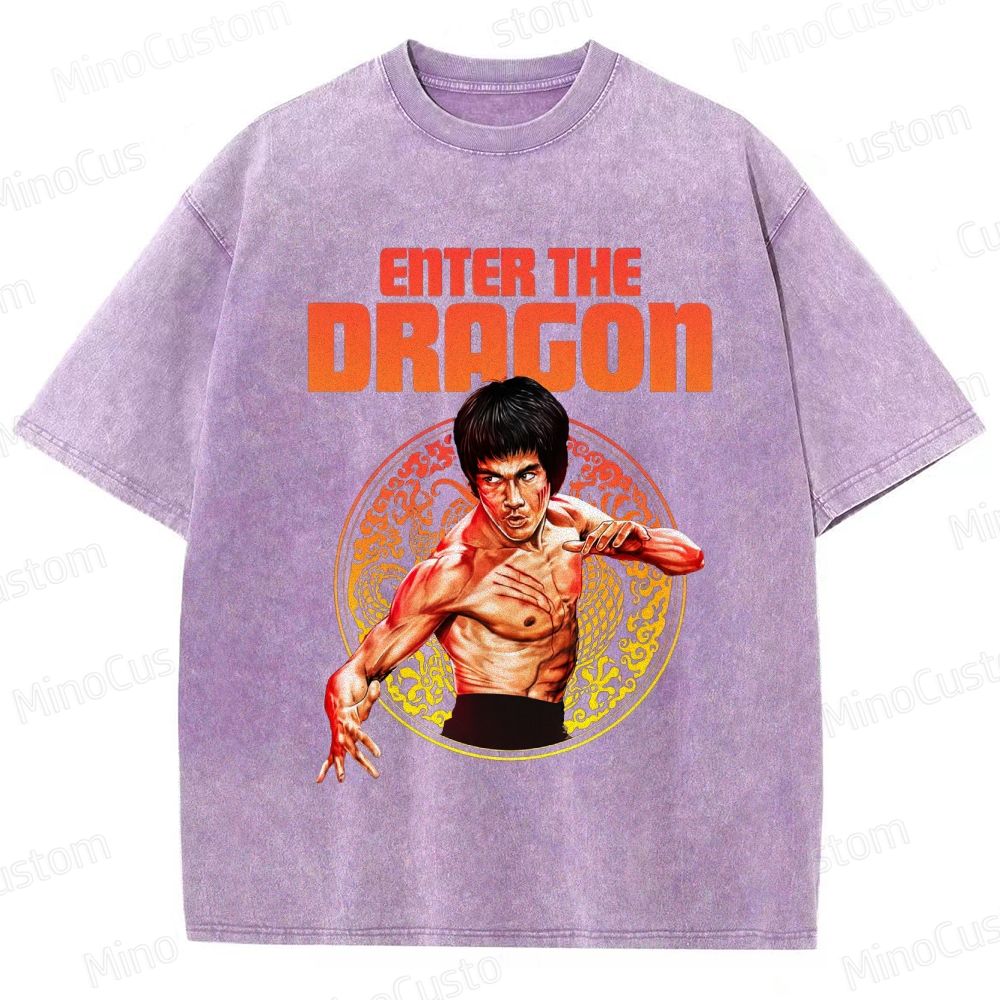 Enter the Dragon Retro Martial Arts Action Graphic Washed Vintage T-Shirt