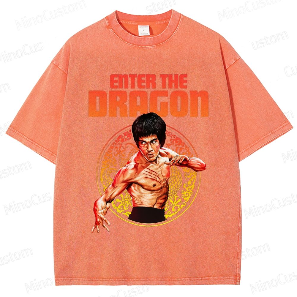 Enter the Dragon Retro Martial Arts Action Graphic Washed Vintage T-Shirt