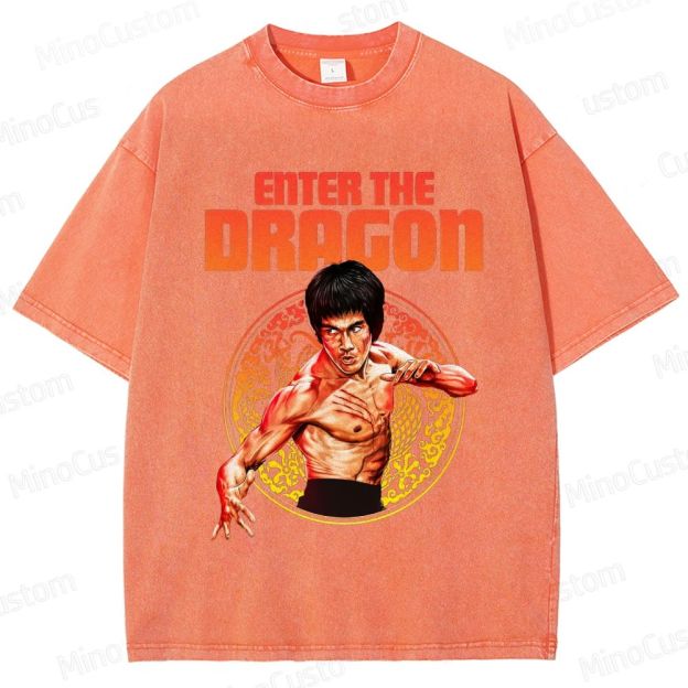 Enter the Dragon Retro Martial Arts Action Graphic Washed Vintage T-Shirt
