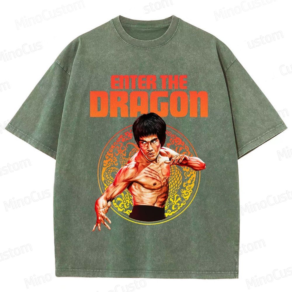 Enter the Dragon Retro Martial Arts Action Graphic Washed Vintage T-Shirt