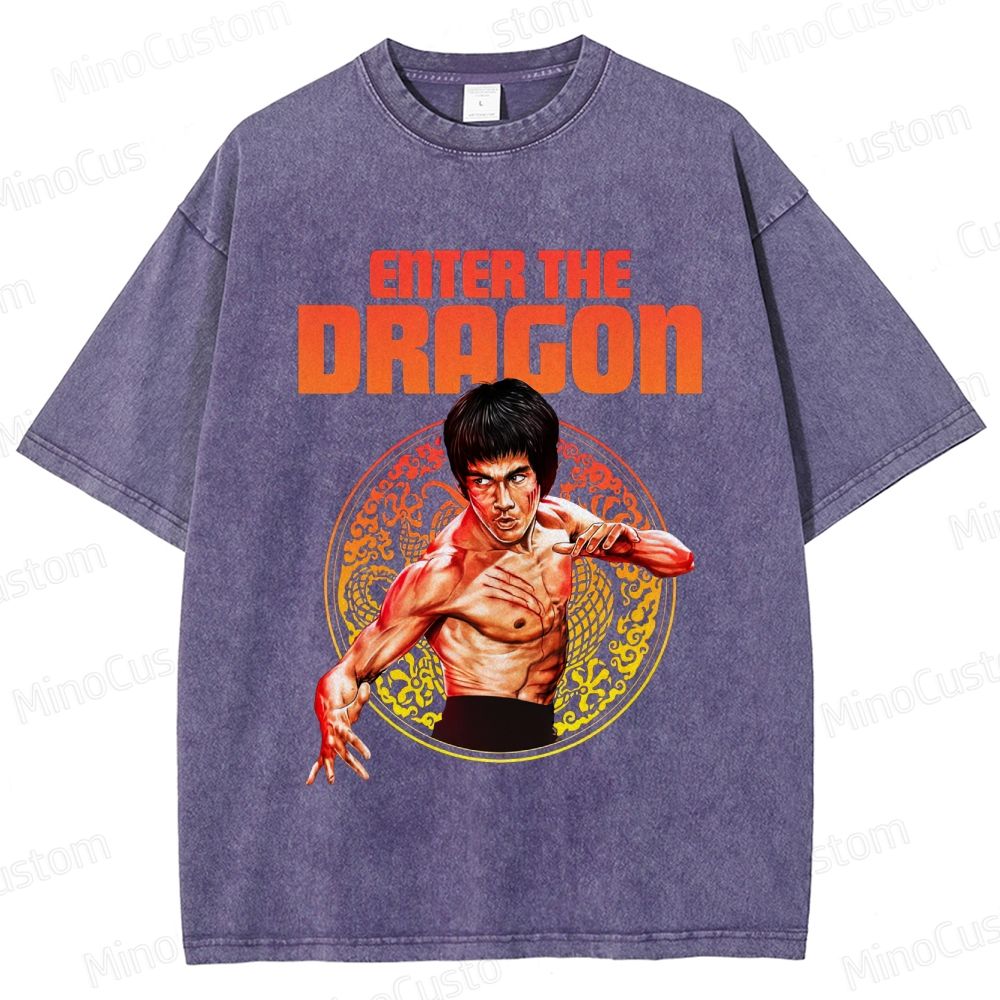 Enter the Dragon Retro Martial Arts Action Graphic Washed Vintage T-Shirt