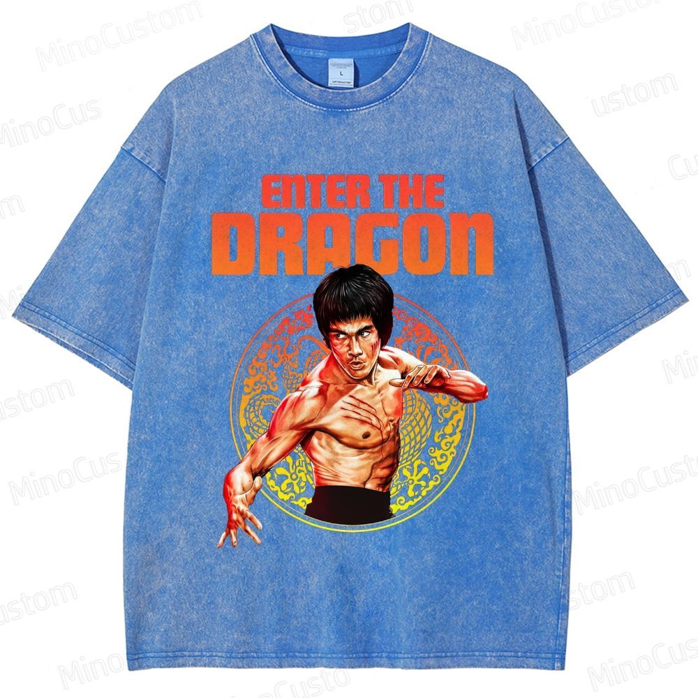 Enter the Dragon Retro Martial Arts Action Graphic Washed Vintage T-Shirt
