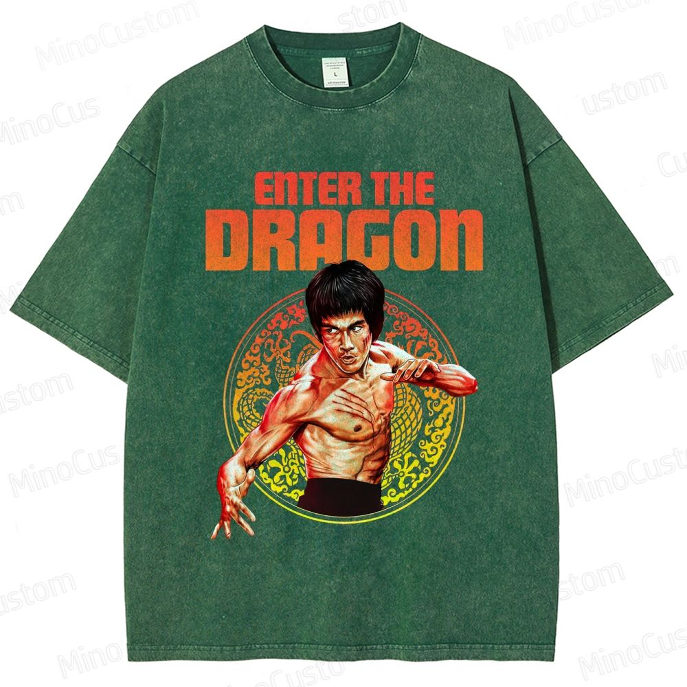 Enter the Dragon Retro Martial Arts Action Graphic Washed Vintage T-Shirt