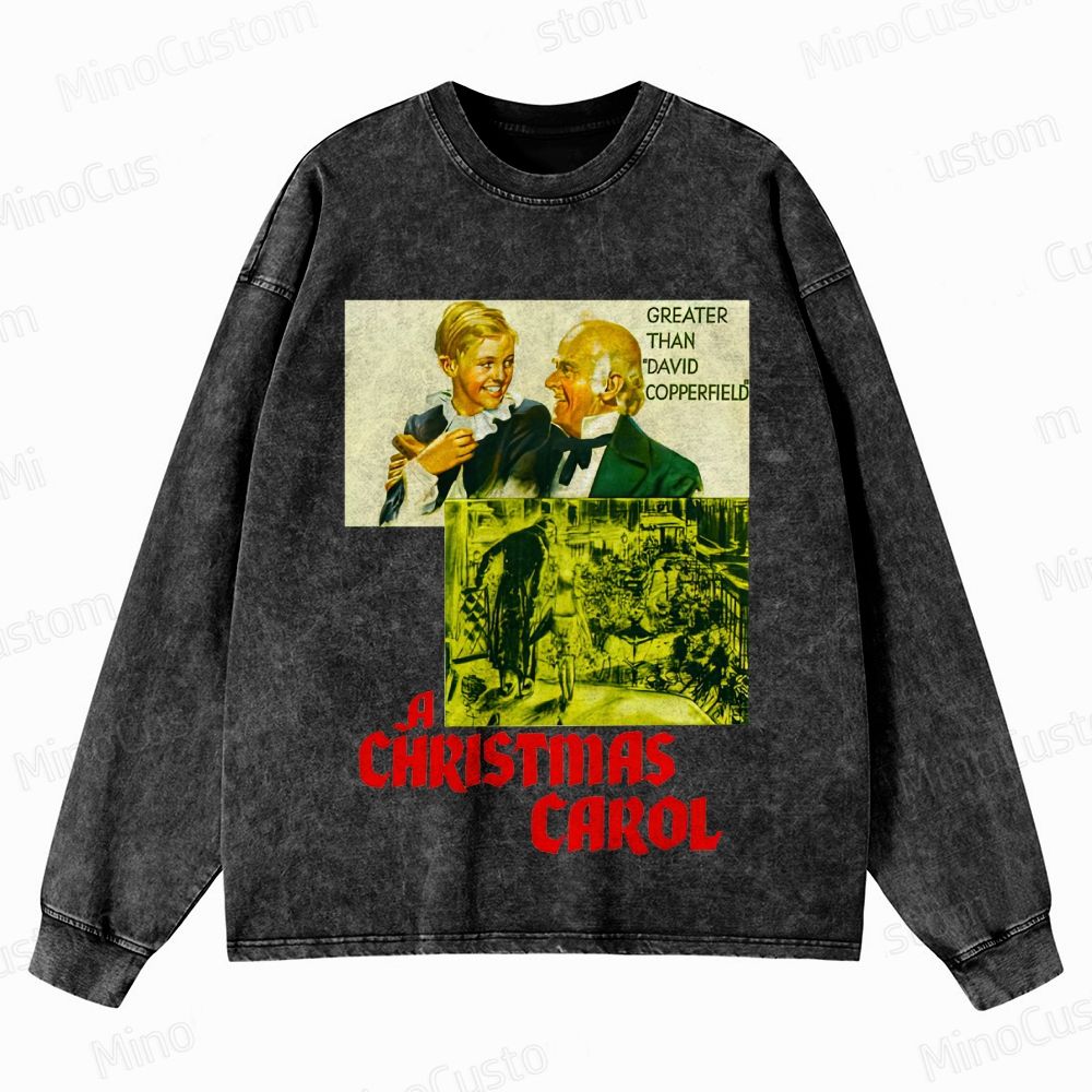 A Christmas Carol Retro Holiday Drama Graphic Washed Vintage Long Sleeve Shirt