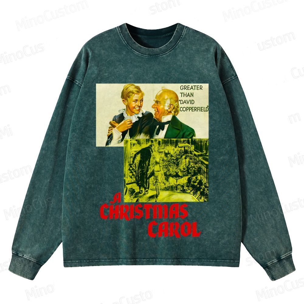 A Christmas Carol Retro Holiday Drama Graphic Washed Vintage Long Sleeve Shirt