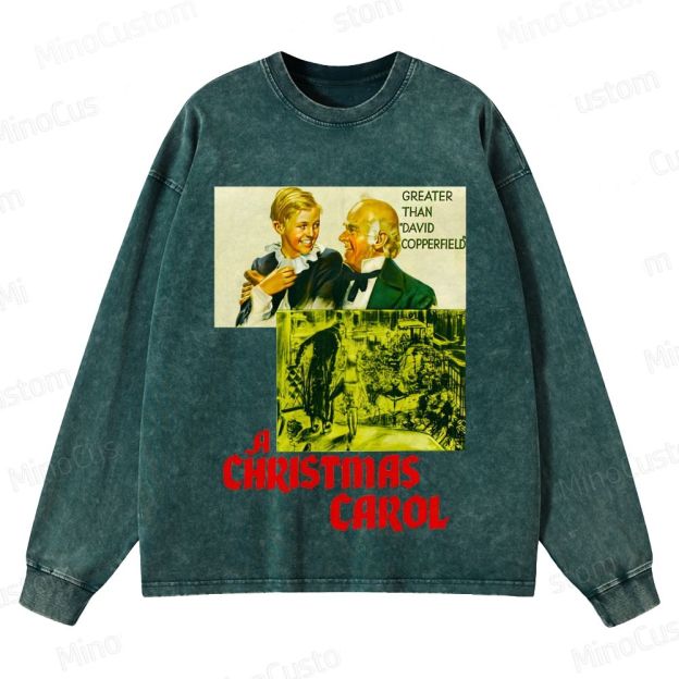 A Christmas Carol Retro Holiday Drama Graphic Washed Vintage Long Sleeve Shirt