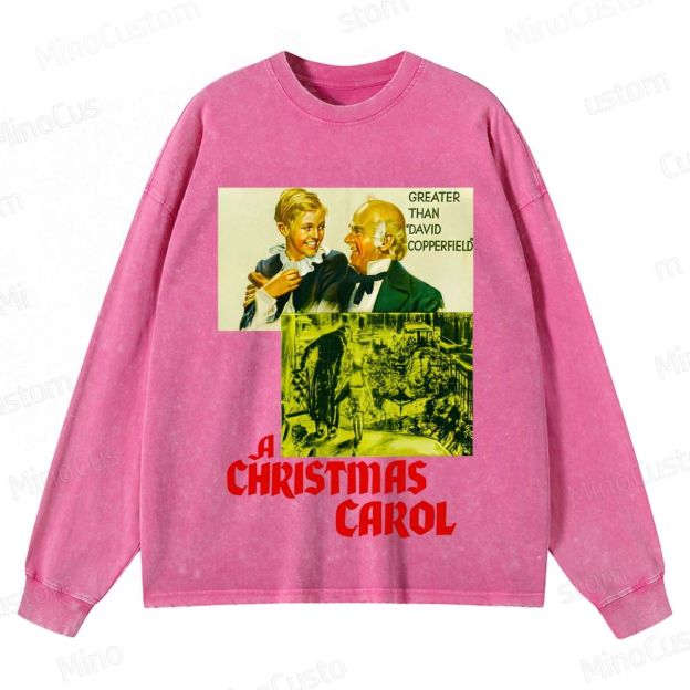 A Christmas Carol Retro Holiday Drama Graphic Washed Vintage Long Sleeve Shirt