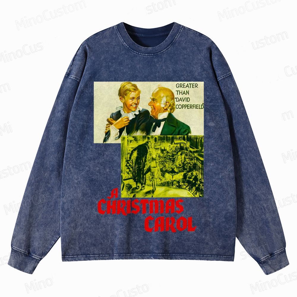 A Christmas Carol Retro Holiday Drama Graphic Washed Vintage Long Sleeve Shirt