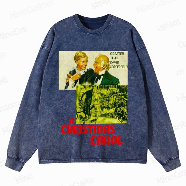 A Christmas Carol Retro Holiday Drama Graphic Washed Vintage Long Sleeve Shirt