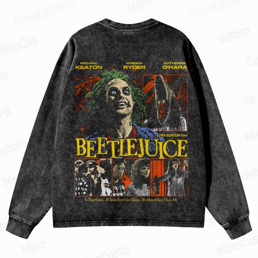 Beetlejuice Retro Comedy Fantasy Graphic Washed Vintage Long Sleeve Shirt