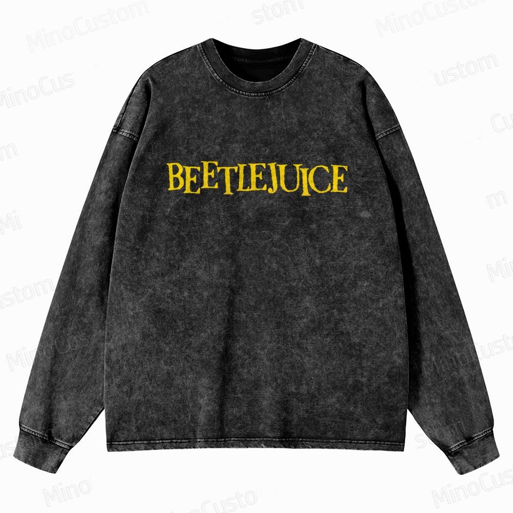 Beetlejuice Retro Comedy Fantasy Graphic Washed Vintage Long Sleeve Shirt