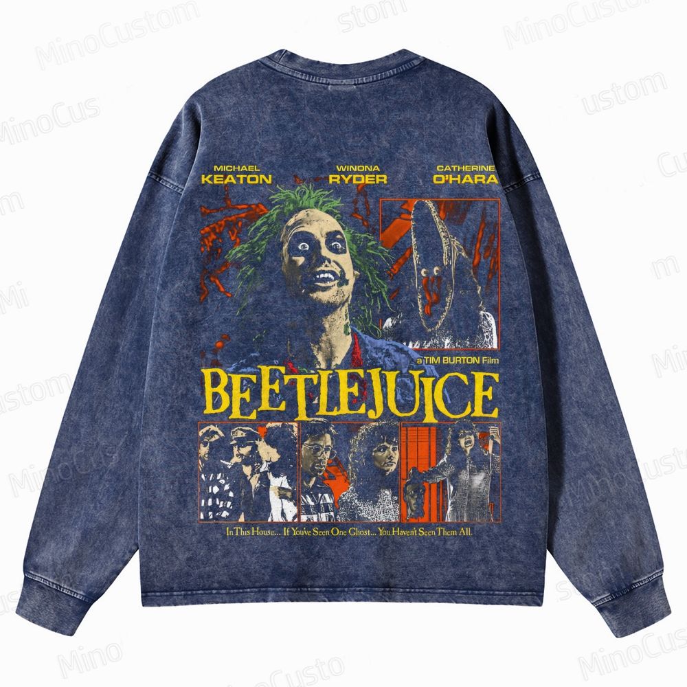 Beetlejuice Retro Comedy Fantasy Graphic Washed Vintage Long Sleeve Shirt