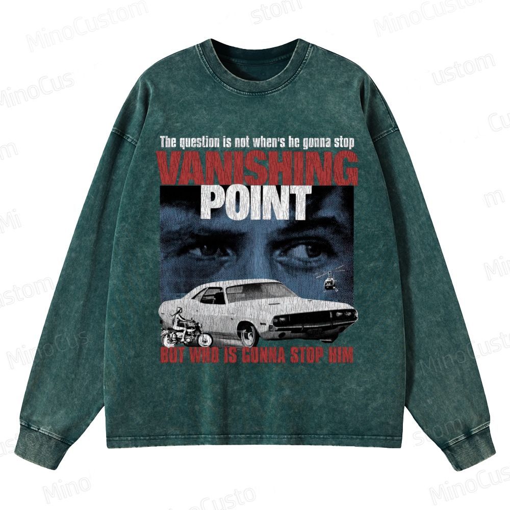 Vanishing Point Retro Action Thriller Graphic Washed Vintage Long Sleeve Shirt