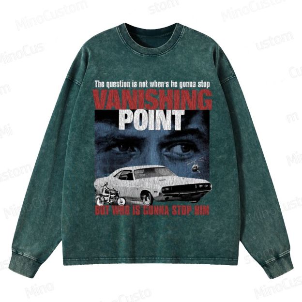 Vanishing Point Retro Action Thriller Graphic Washed Vintage Long Sleeve Shirt