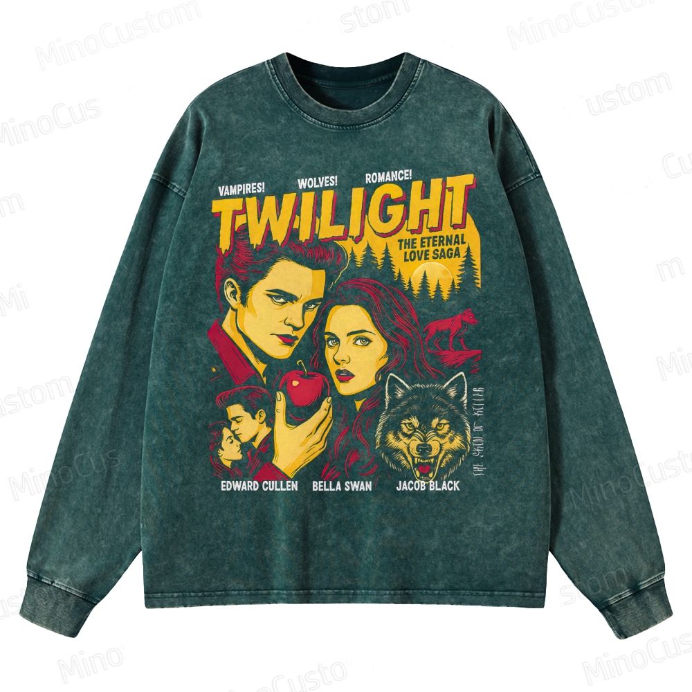 Twilight Retro Romance Fantasy Graphic Washed Vintage Long Sleeve Shirt