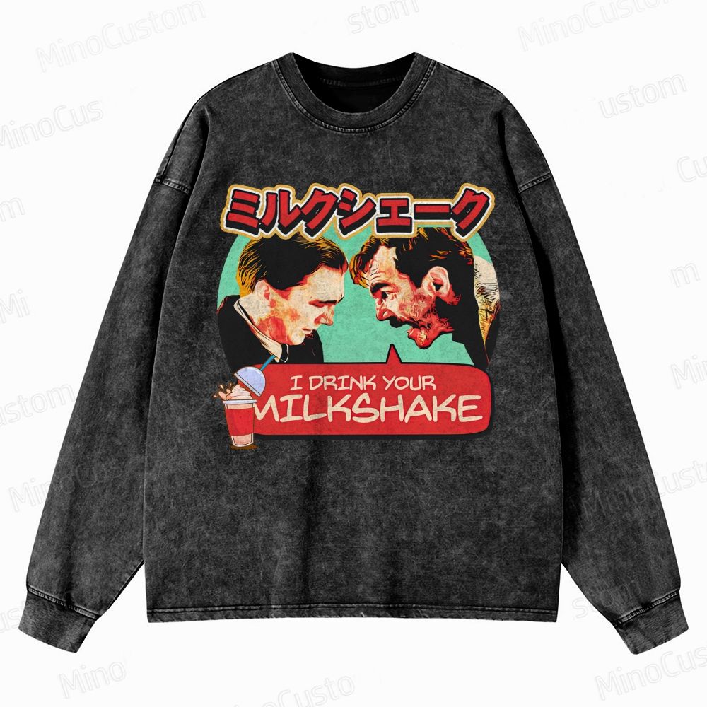 There Will Be Blood Retro Drama Graphic Washed Vintage Long Sleeve Shirt