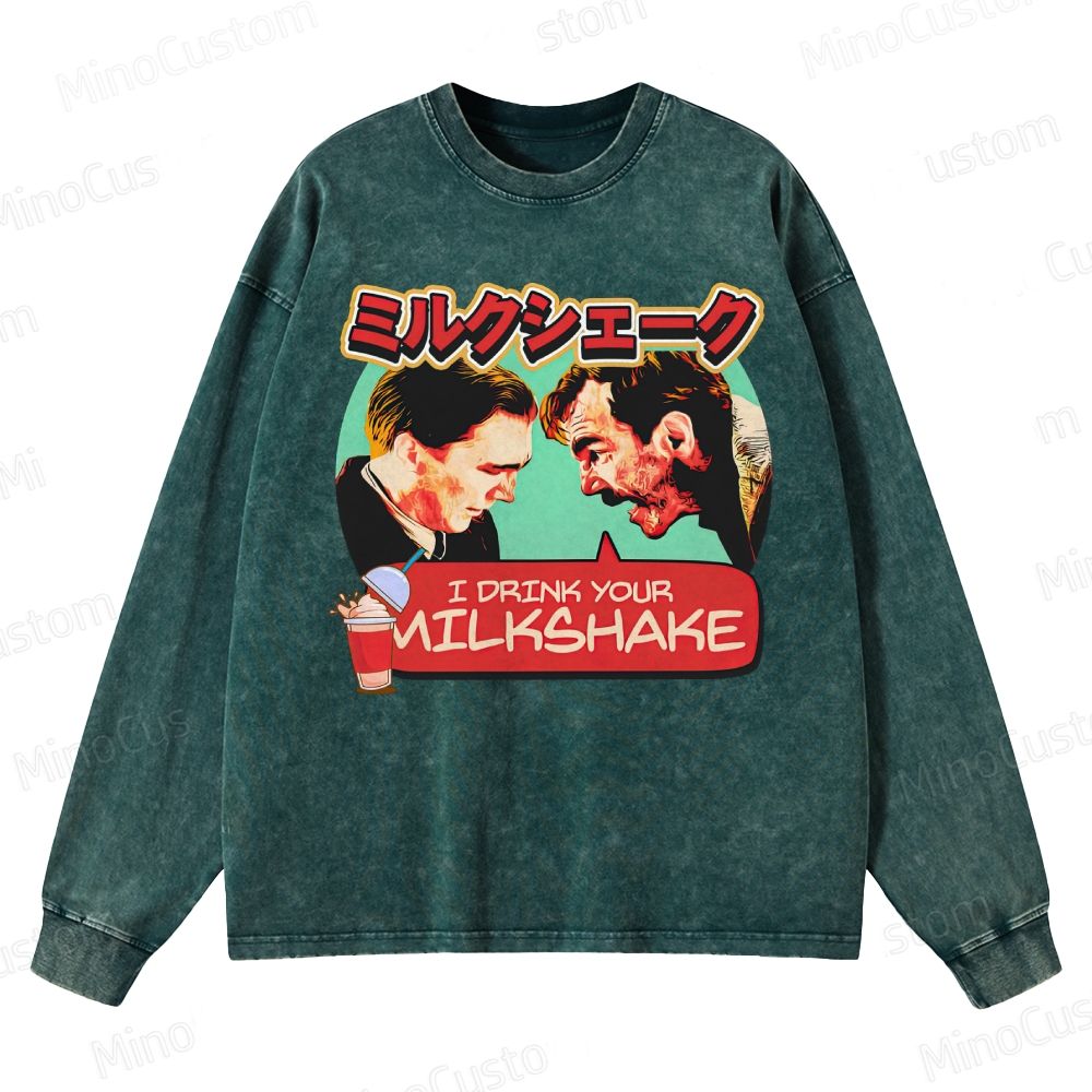 There Will Be Blood Retro Drama Graphic Washed Vintage Long Sleeve Shirt