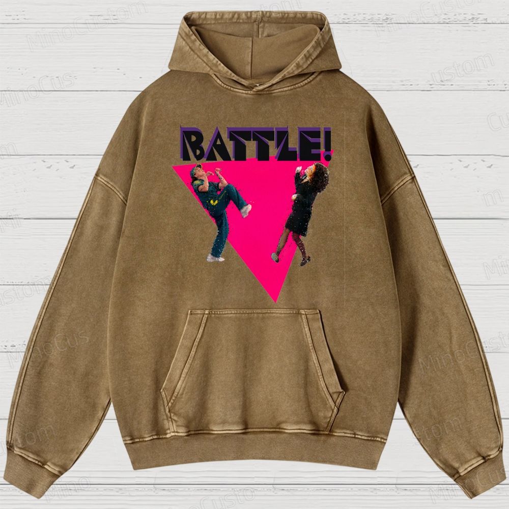Retro Battle-Themed Art Graphic Washed Vintage Hoodie