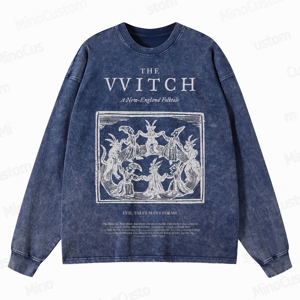 The Witch Retro Horror Folk Graphic Washed Vintage Long Sleeve Shirt