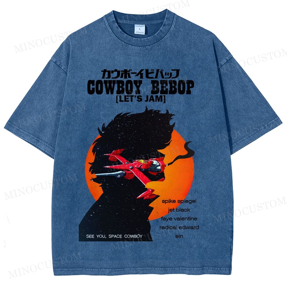 Cowboy Bebop Retro Anime Sci-Fi Graphic Washed Vintage T-Shirt