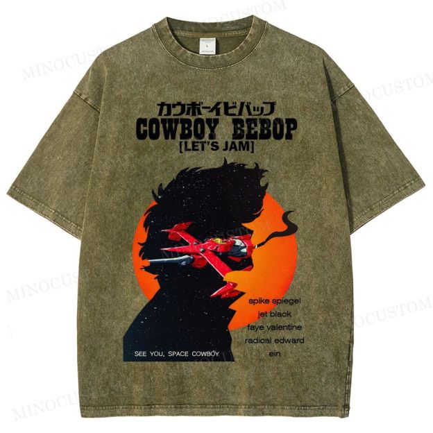 Cowboy Bebop Retro Anime Sci-Fi Graphic Washed Vintage T-Shirt