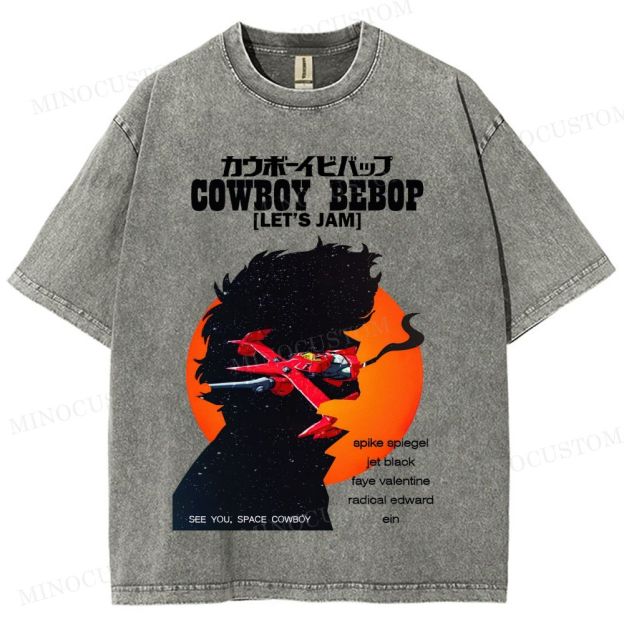 Cowboy Bebop Retro Anime Sci-Fi Graphic Washed Vintage T-Shirt