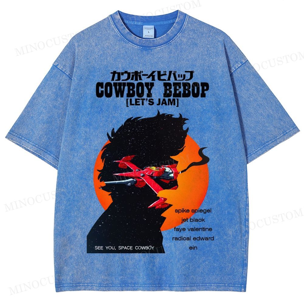 Cowboy Bebop Retro Anime Sci-Fi Graphic Washed Vintage T-Shirt