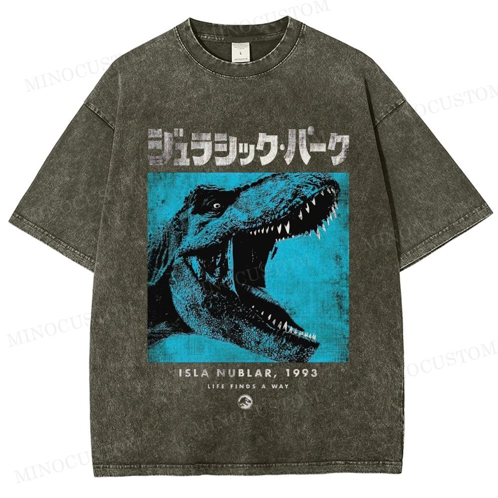 Jurassic Park Retro Sci-Fi Adventure Graphic Washed Vintage T-Shirt