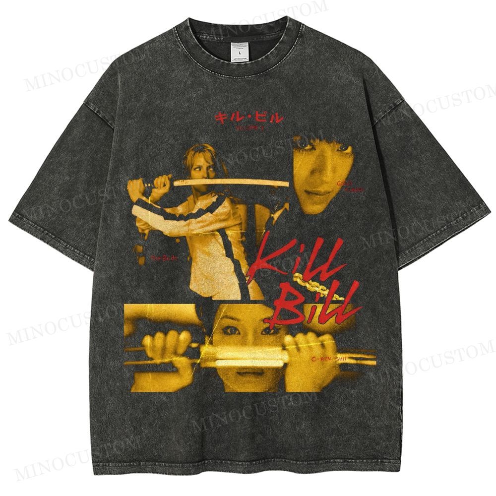 Kill Bill Retro Action Thriller Graphic Washed Vintage T-Shirt
