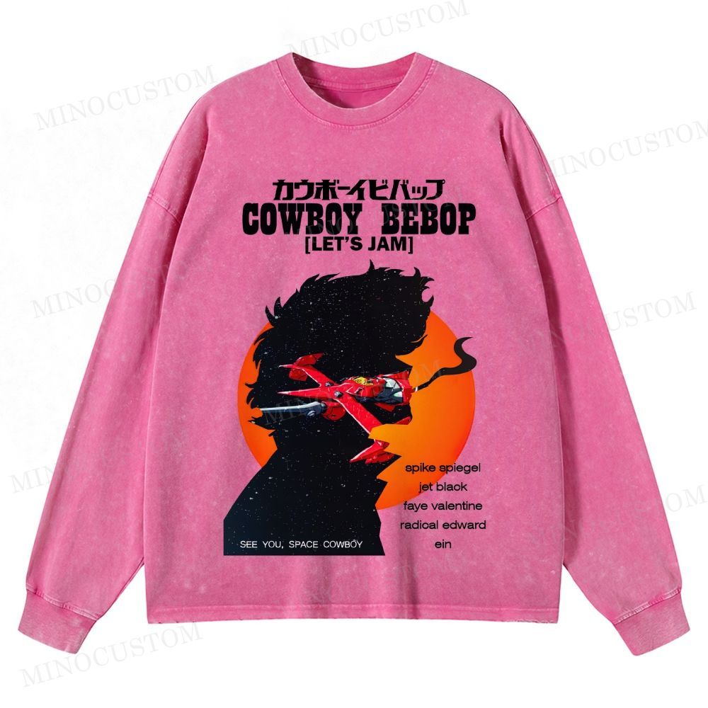 Cowboy Bebop Let’s Jam Retro Anime Sci-Fi Graphic Washed Vintage Long Sleeve Shirt