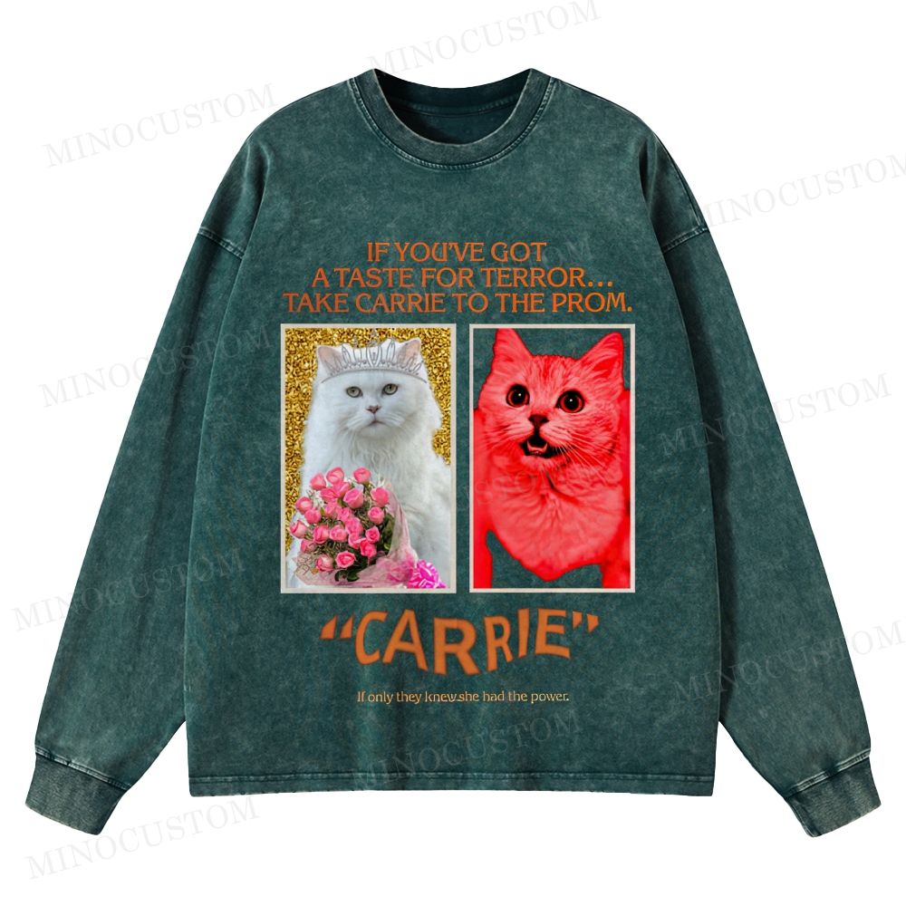 Carrie Retro Horror Drama Graphic Washed Vintage Long Sleeve Shirt