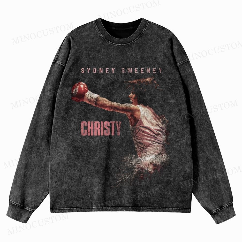 Christy Retro Sports Drama Graphic Washed Vintage Long Sleeve Shirt