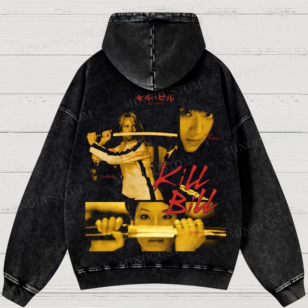 Kill Bill Retro Action Thriller Graphic Washed Vintage Hoodie