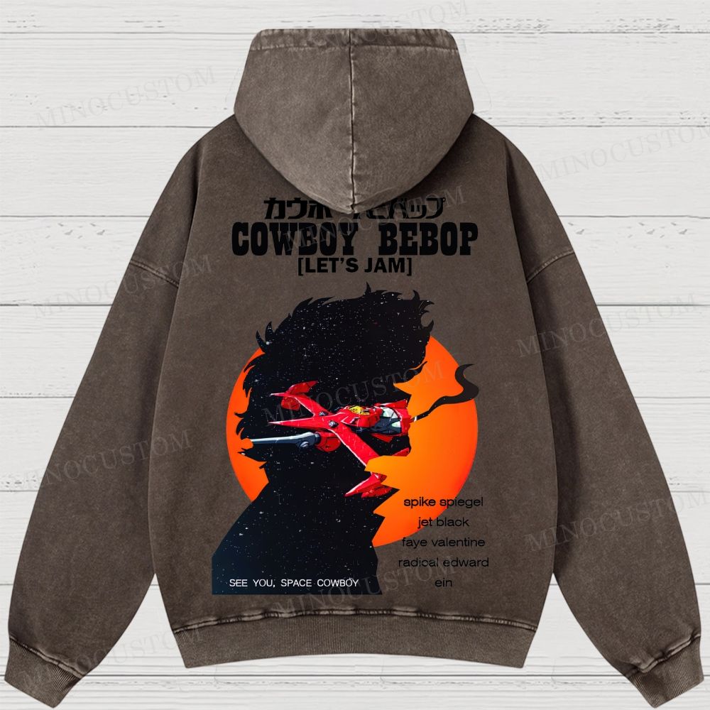 Cowboy Bebop Let’s Jam Retro Anime Sci-Fi Graphic Washed Vintage Hoodie