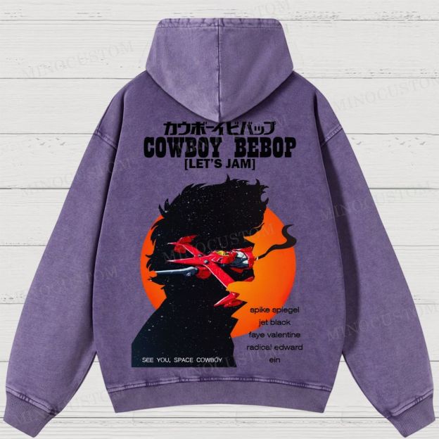 Cowboy Bebop Let’s Jam Retro Anime Sci-Fi Graphic Washed Vintage Hoodie